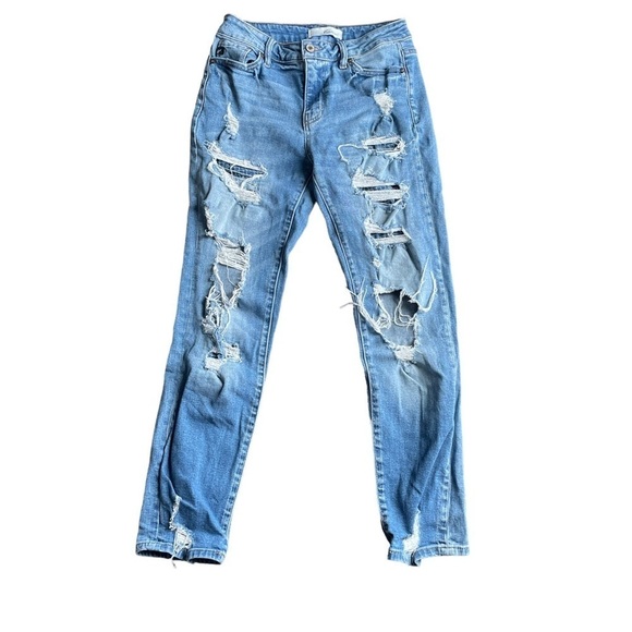 KanCan Denim - Kancan Estilo Jeans Heavy Distressed Busted Destroyed Pants 7 27 Medium Wash